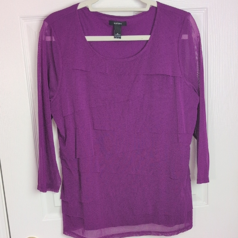 Alfani, Tiered Ruffle Sheer Sleeve, Deep Purple Top, Sz. XL